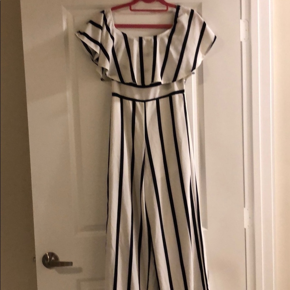 Black and white stripe jumpsuit